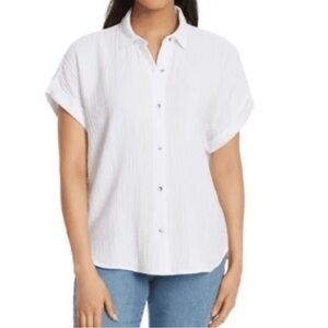 Women's Cotton Gauze White Button-Up Top